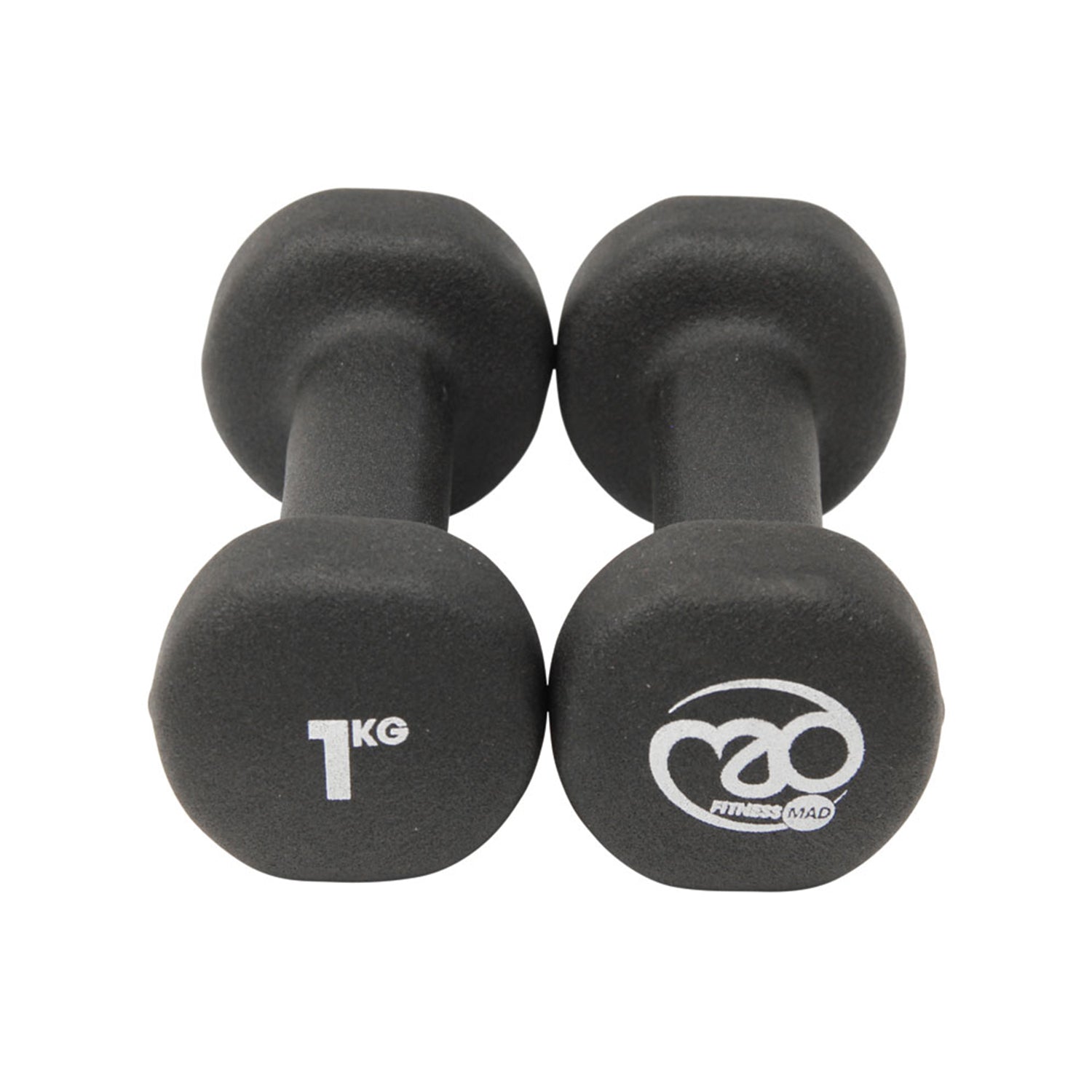 Fitness Mad Black Neoprene 1kg Dumbbells (Pair)