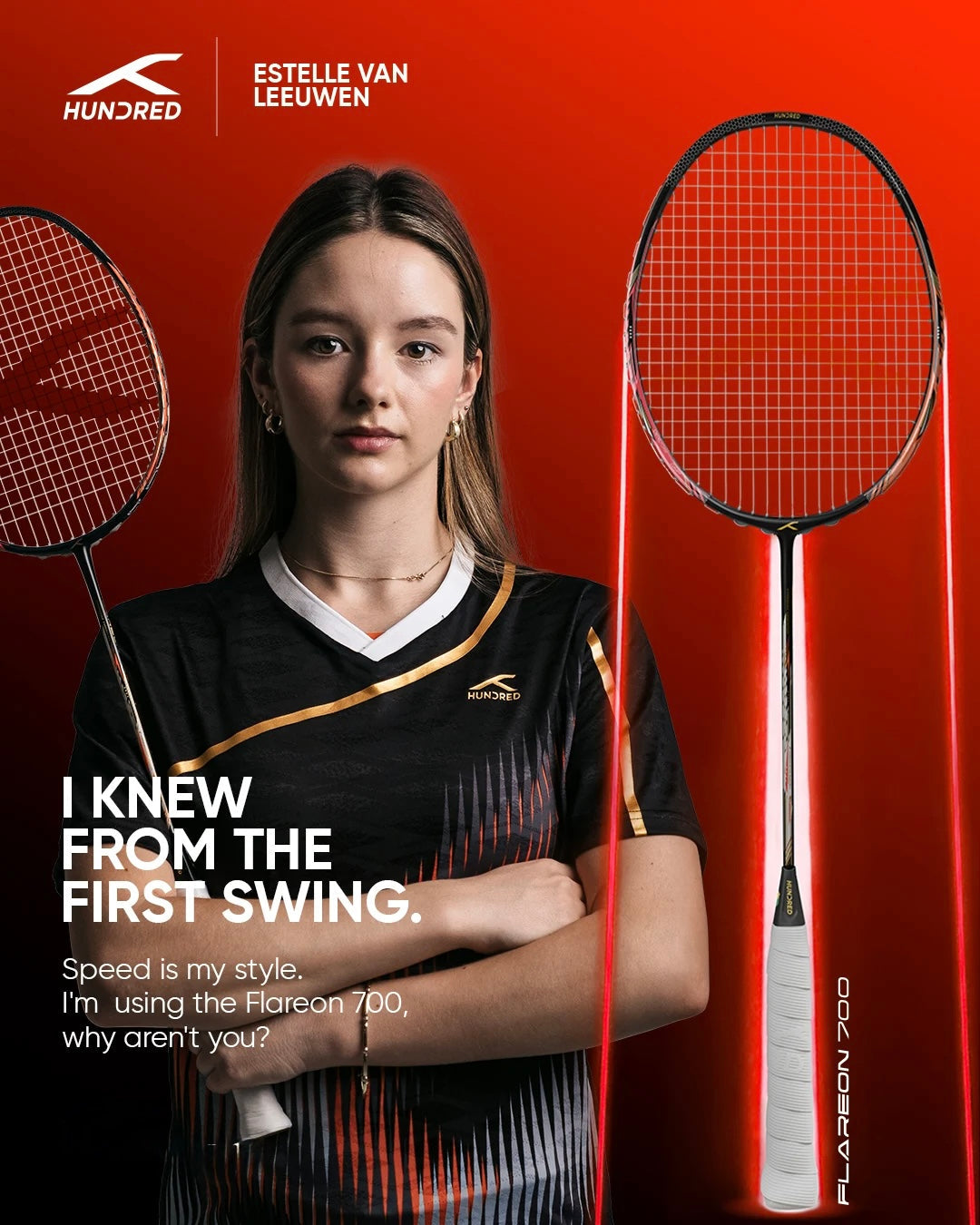 Hundred Flareon 700 Badminton Racket - Black/Orange