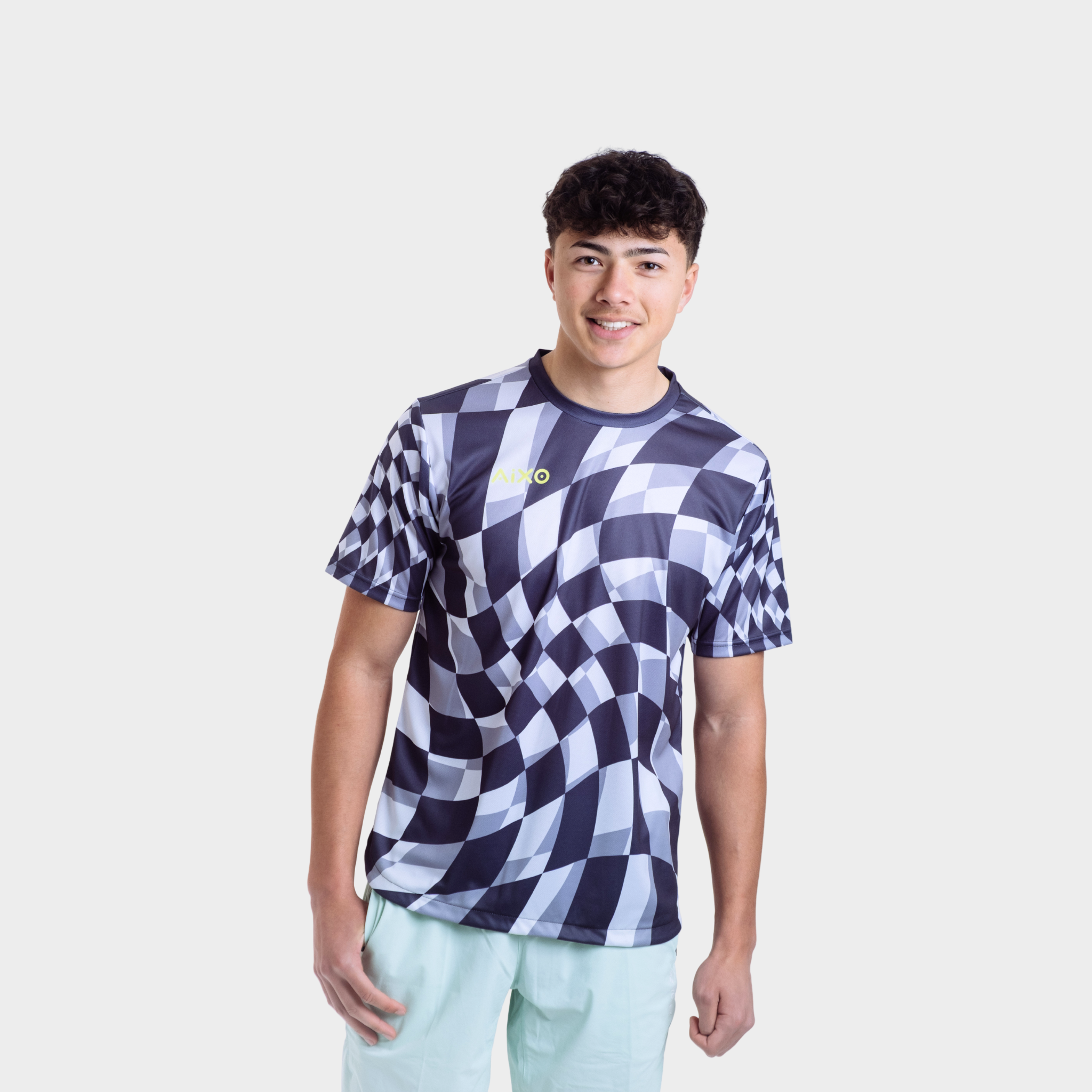 Aixo Checker Mens T Shirt Lime Check