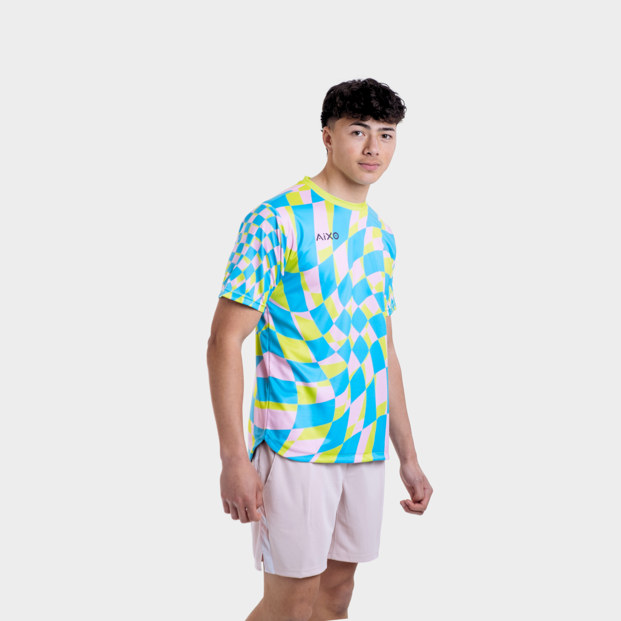 Aixo Checker Mens T Shirt Lime Check