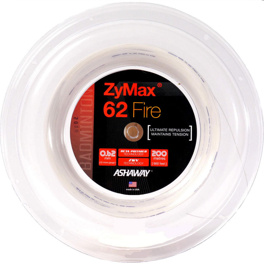 Ashaway ZyMax 62 Fire String (200m Reel) White