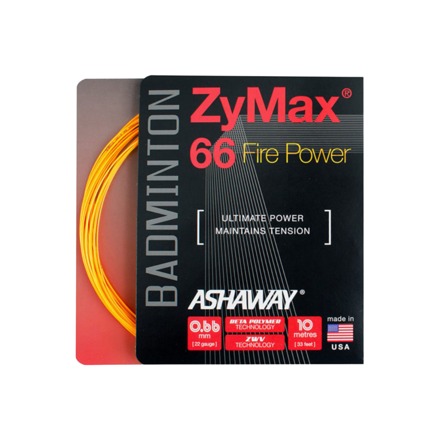 Ashaway Zymax 66 Fire POWER String (10m Set) Orange