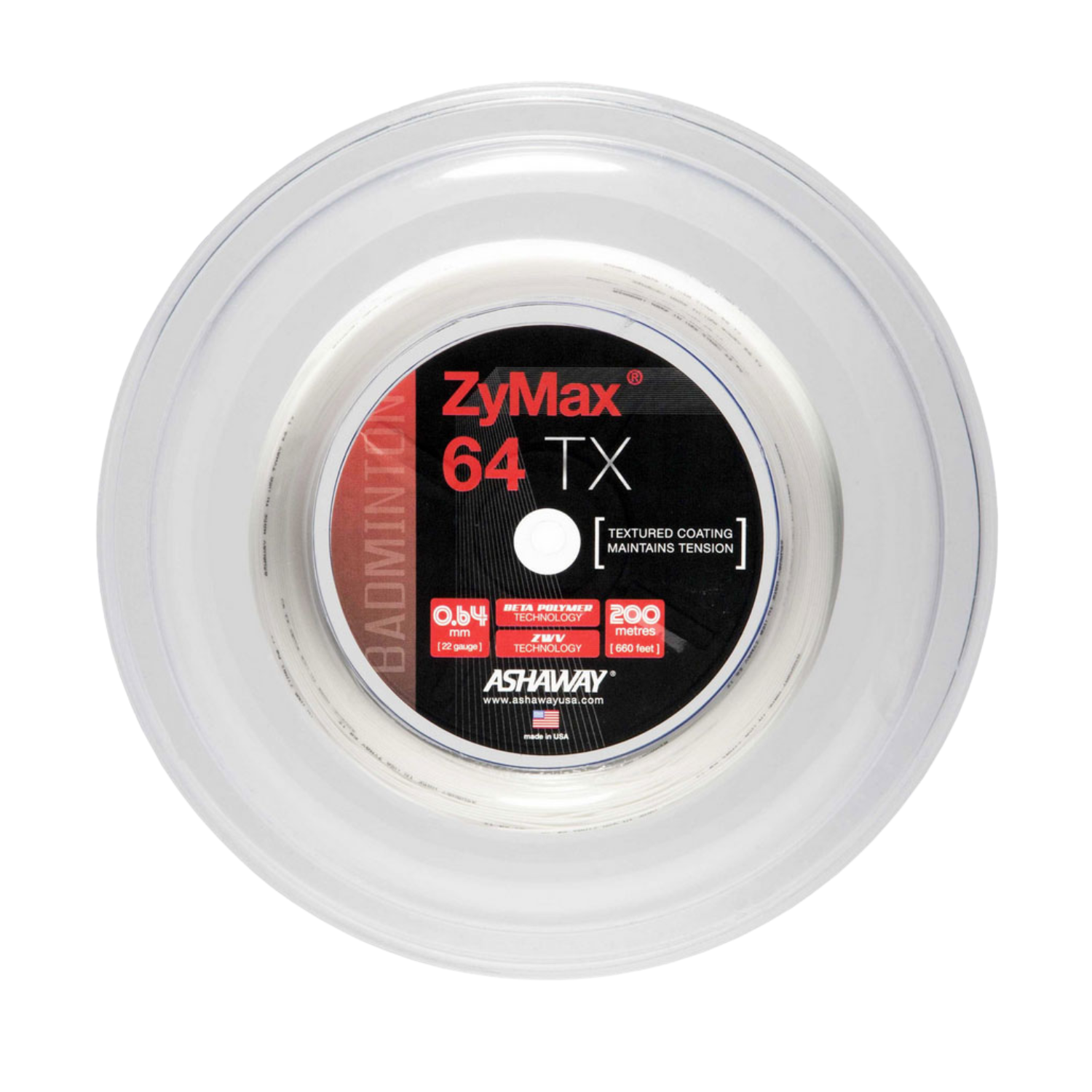Ashaway Zymax 64TX String (200m Reel) White