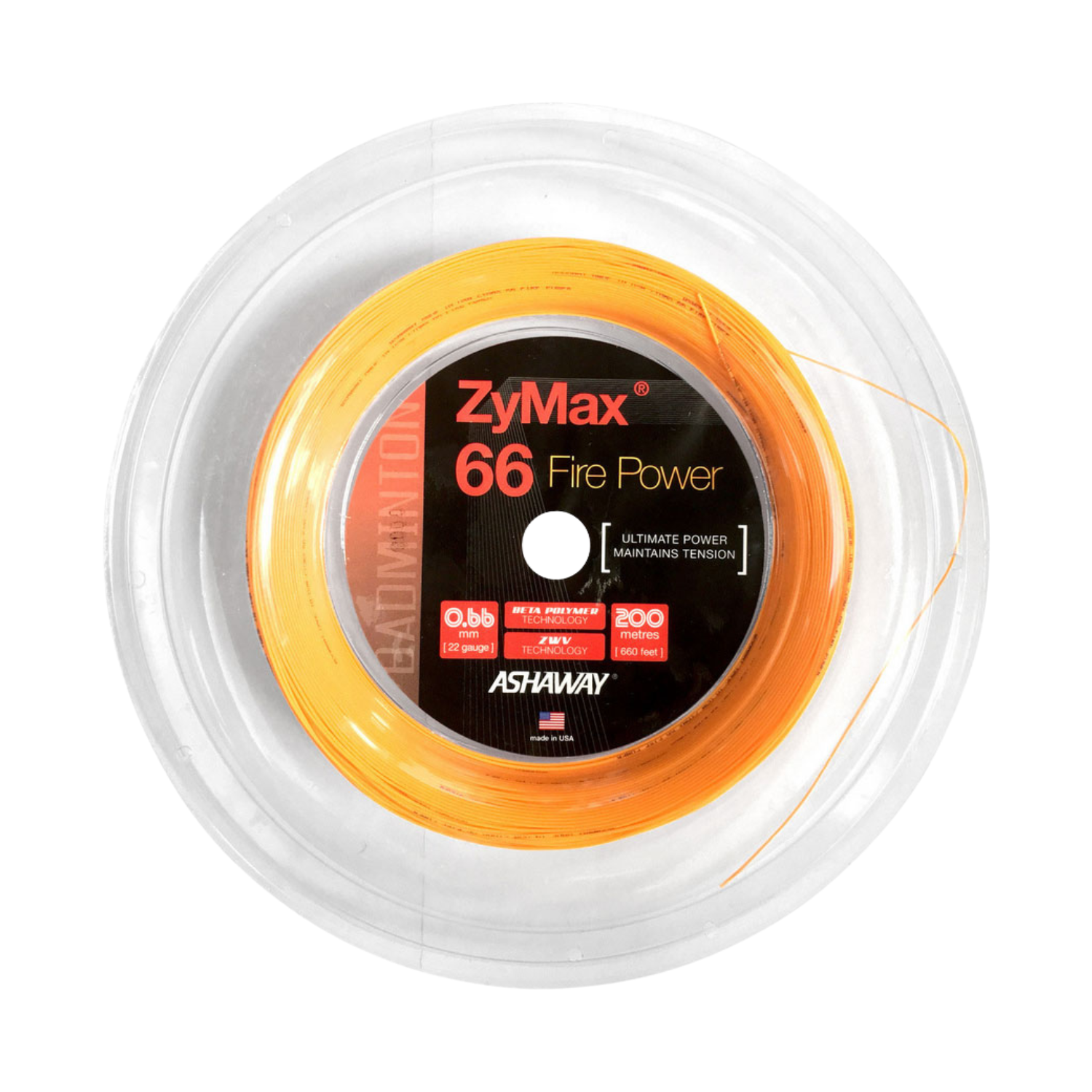 Ashaway Zymax 66 Fire POWER String (200m Reel) Orange