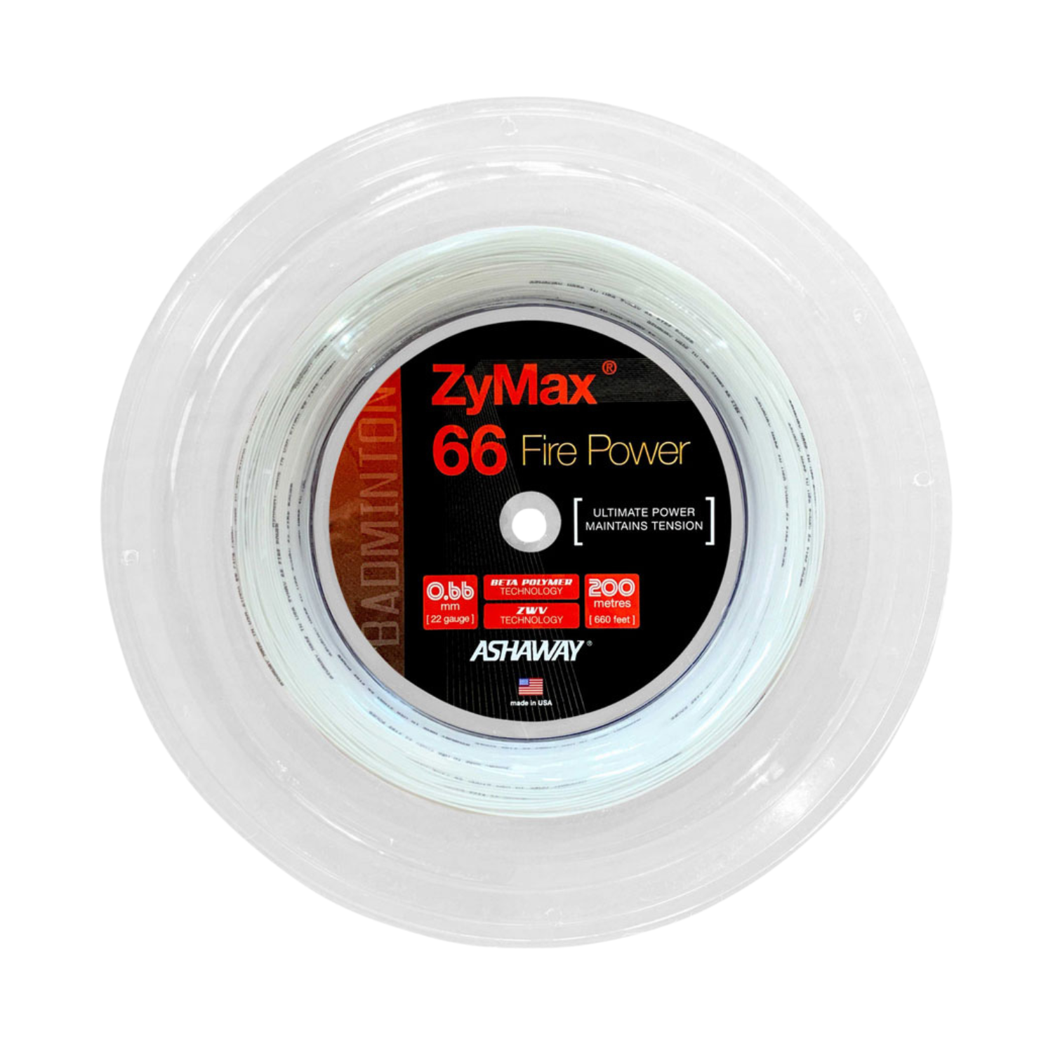 Ashaway Zymax 66 Fire POWER String (200m Reel) White