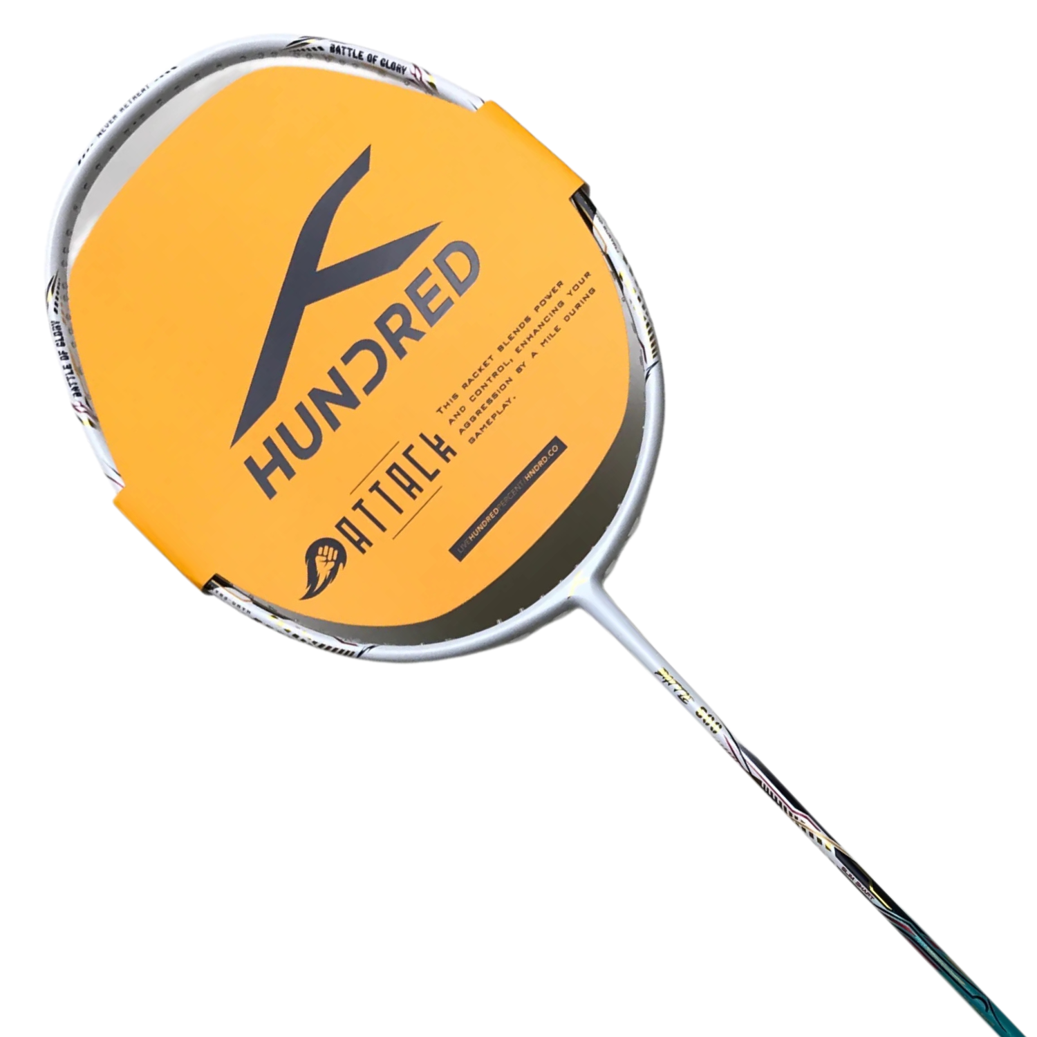 Hundred Battle 600 4U Badminton Racket - White/Verdigris/Gold