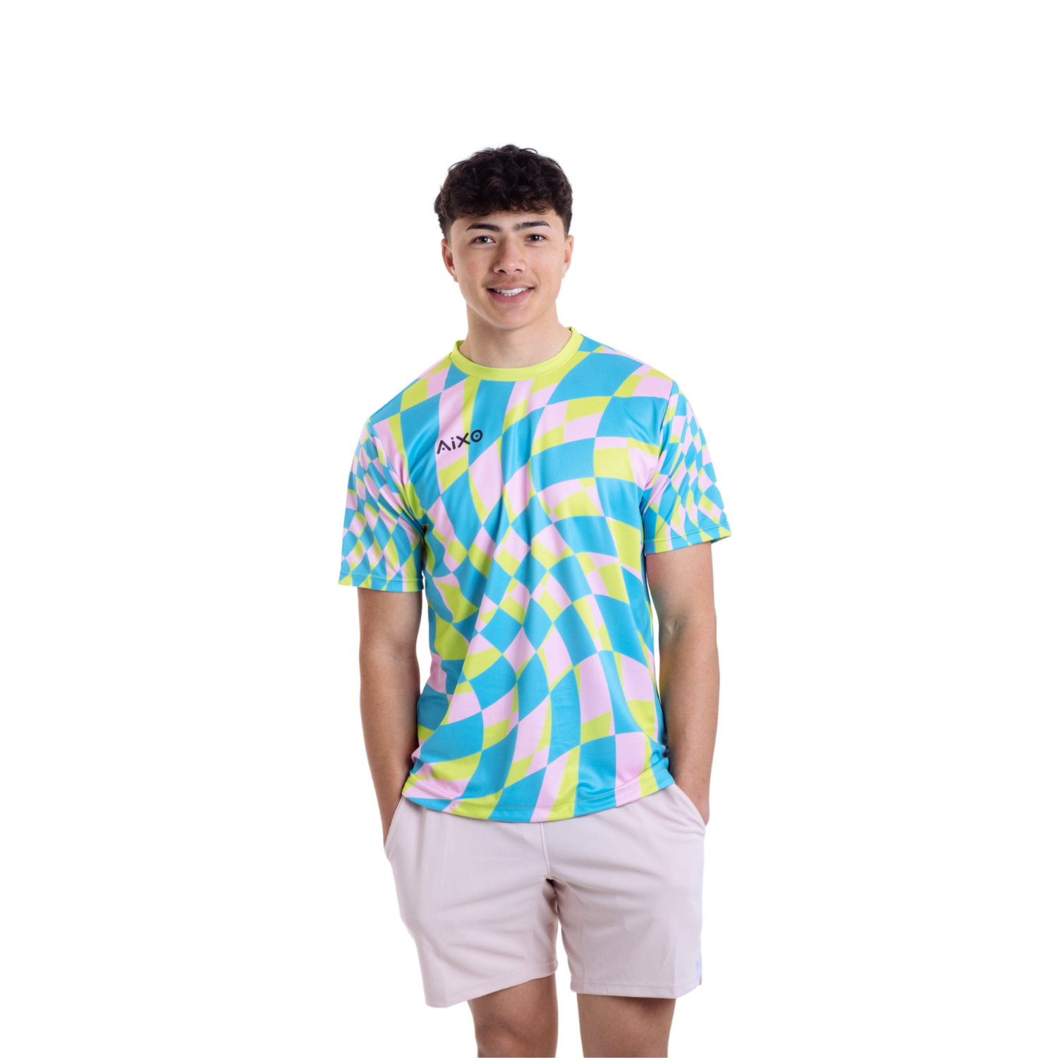Aixo Checker Mens T Shirt Lime Check T Shirt Aixo