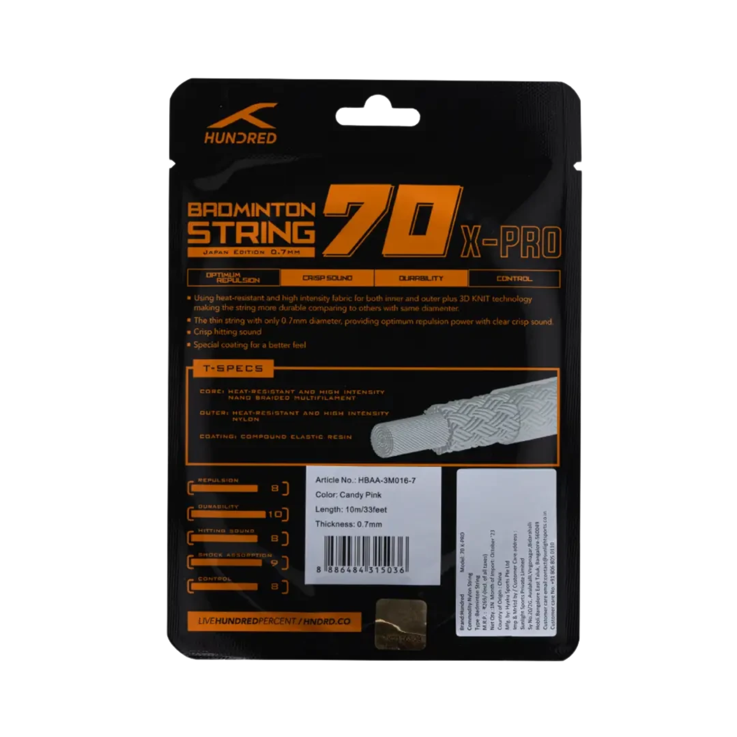 Hundred 70 X Pro Badminton String Set - Pink String (Packs) Hundred