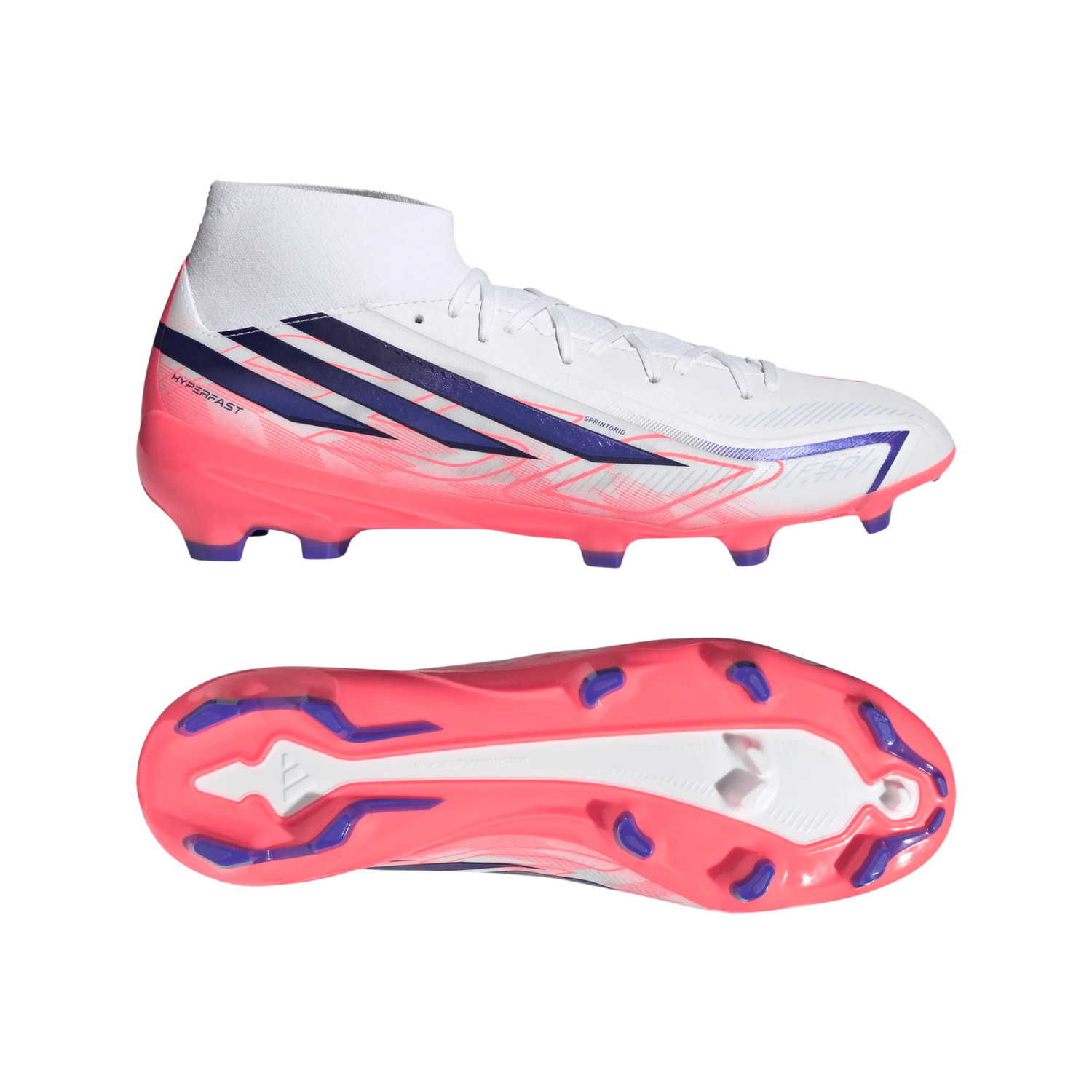 Adidas F50 Hyperfast League Mid FG Football Boots Unisex - White/Purple/Pink