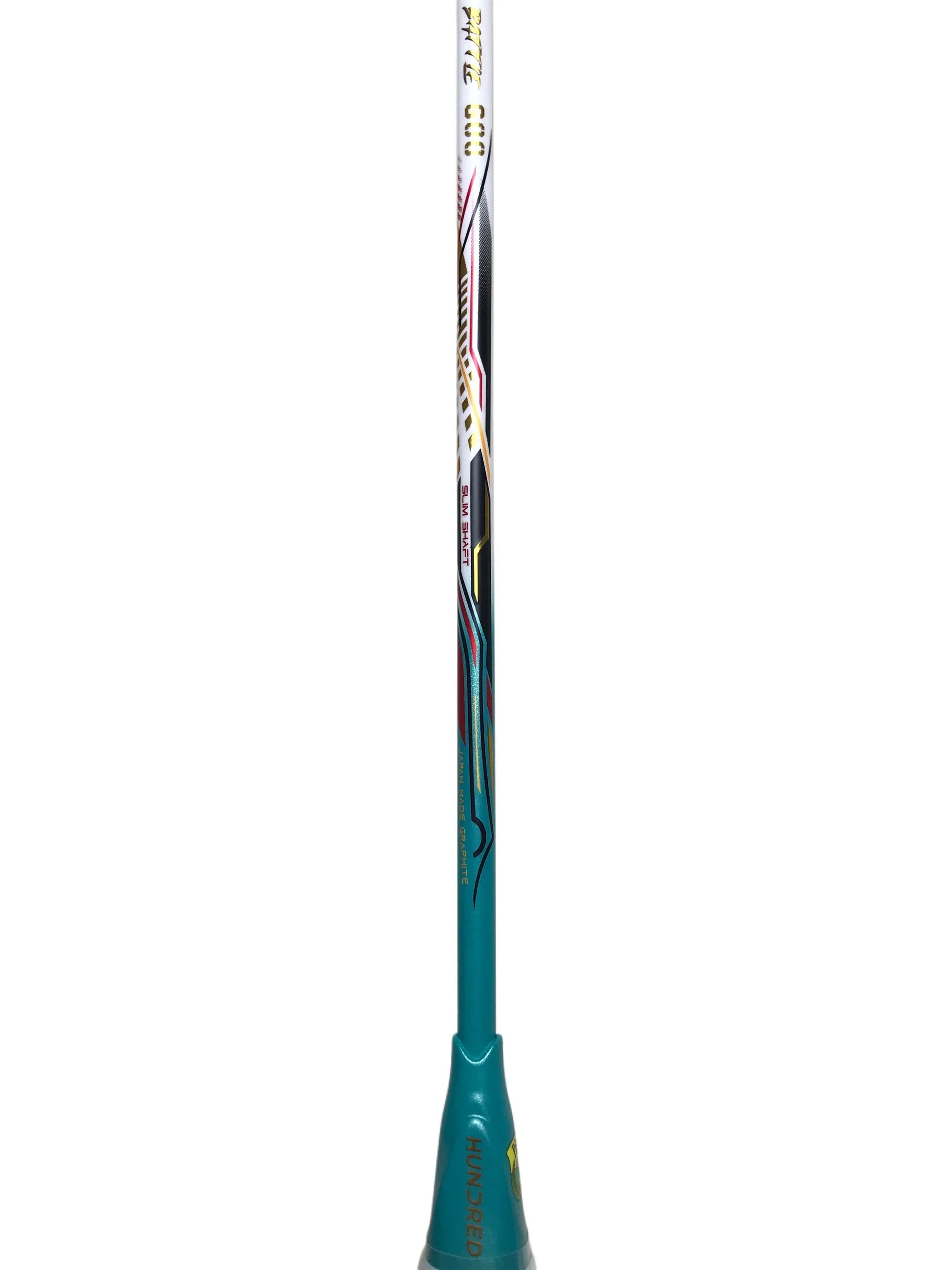 Hundred Battle 600 4U Badminton Racket - White/Verdigris/Gold