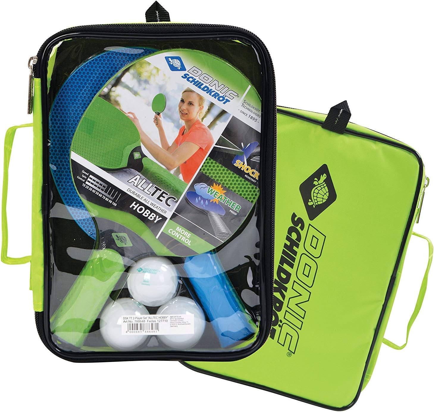 Donic-Schildkrot Alltec Hobby Paddle & Balls Set - Blue/Green Blue Green One Size Table Tennis Paddle Donic-Schildkroet