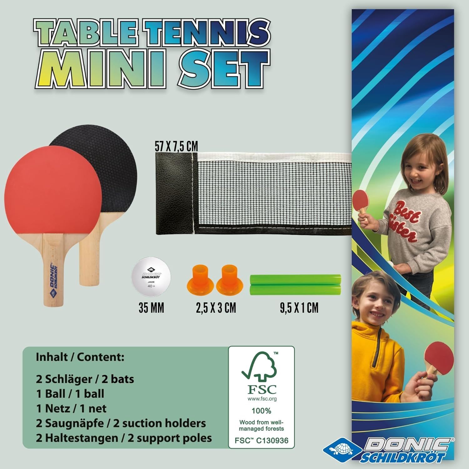 Donic-Schildkröt FSC Mini Table Tennis Set - Black/Red Table Tennis Paddle Donic-Schildkroet