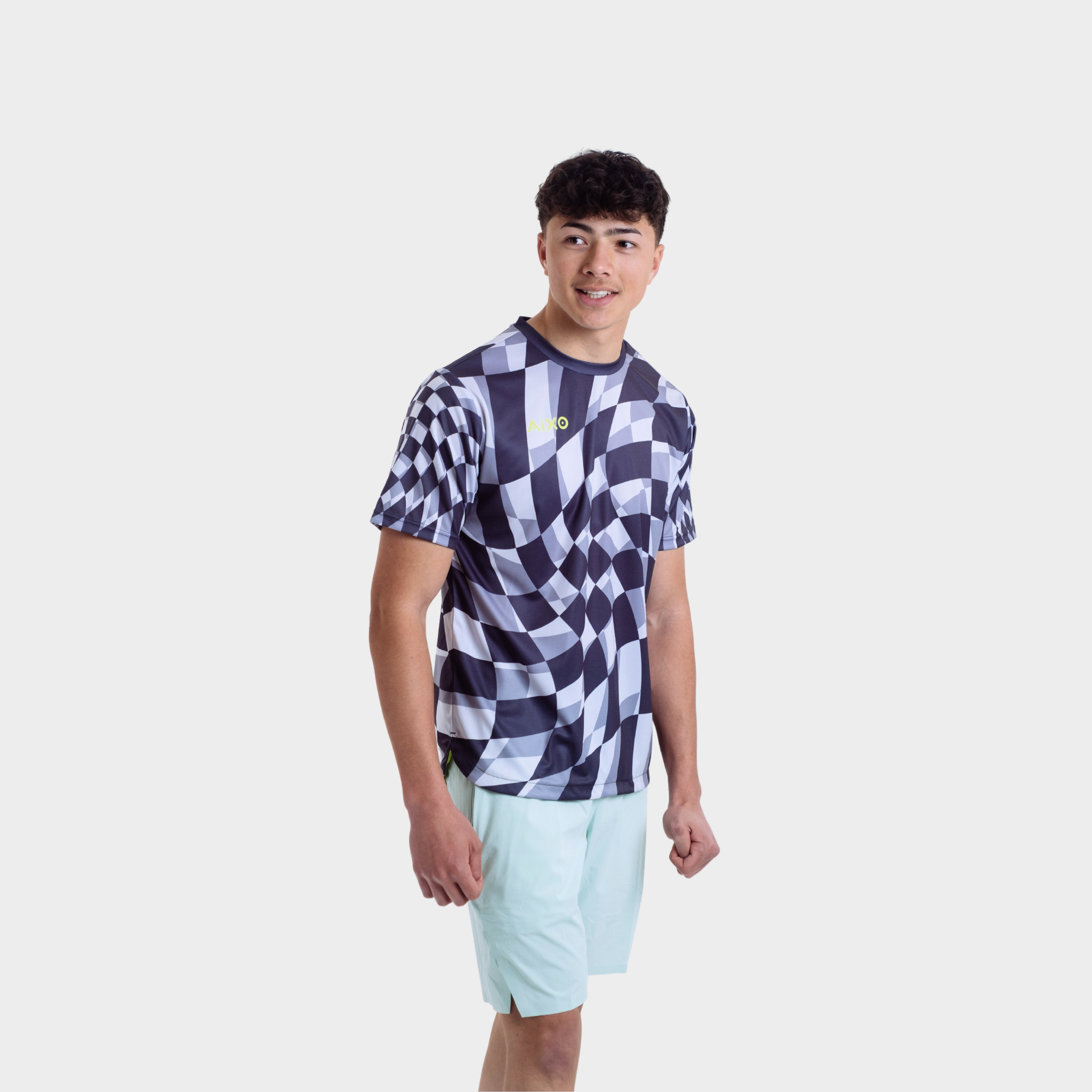 Aixo Checker Mens T Shirt Grey Check