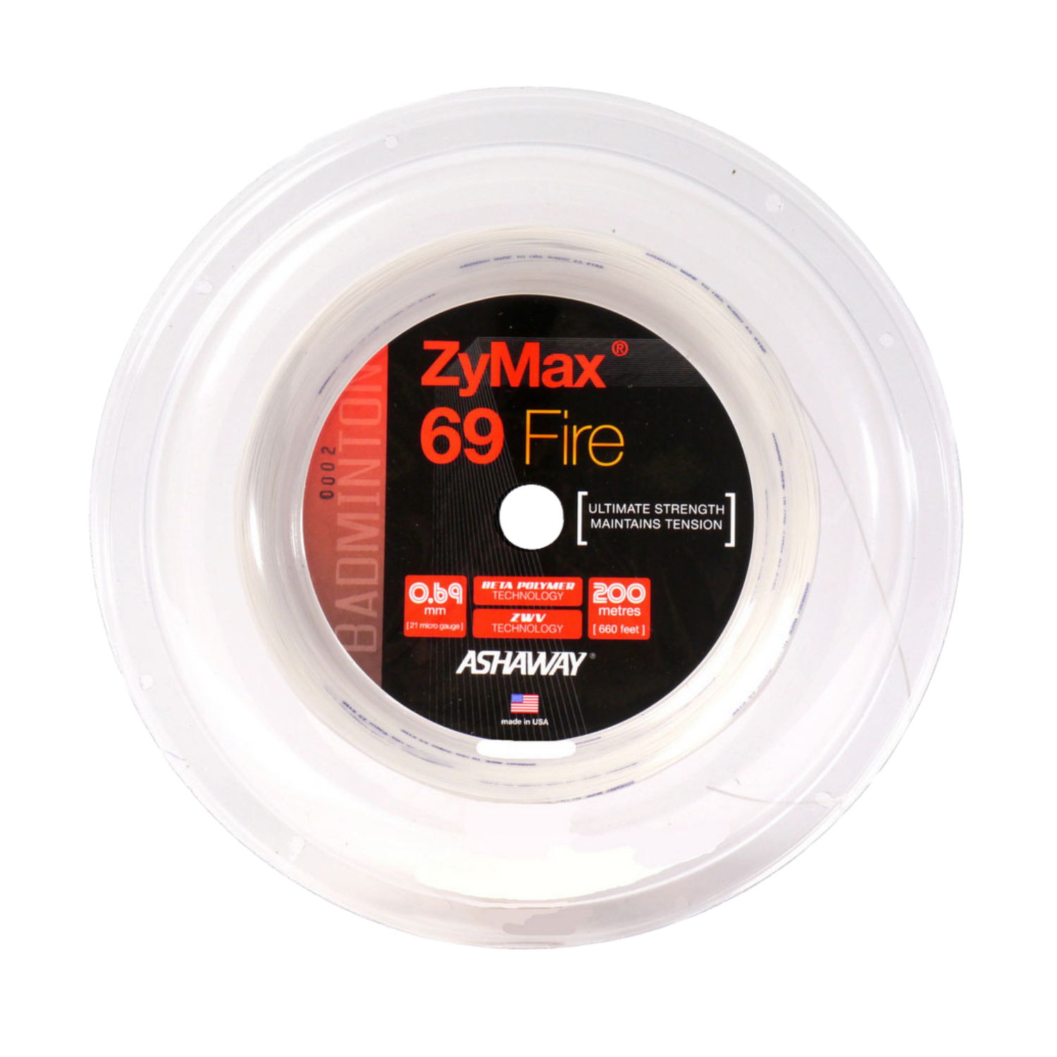Ashaway ZyMax 69 Fire String (200m Reel) White