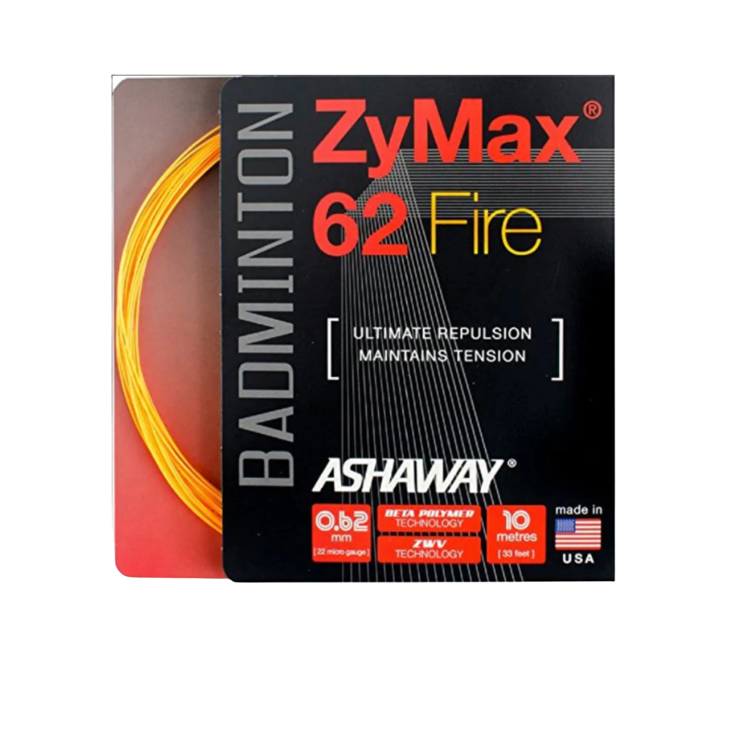 Ashaway ZyMax 62 Fire Badminton String Set - Orange Orange 10m Set Clearance Ashaway