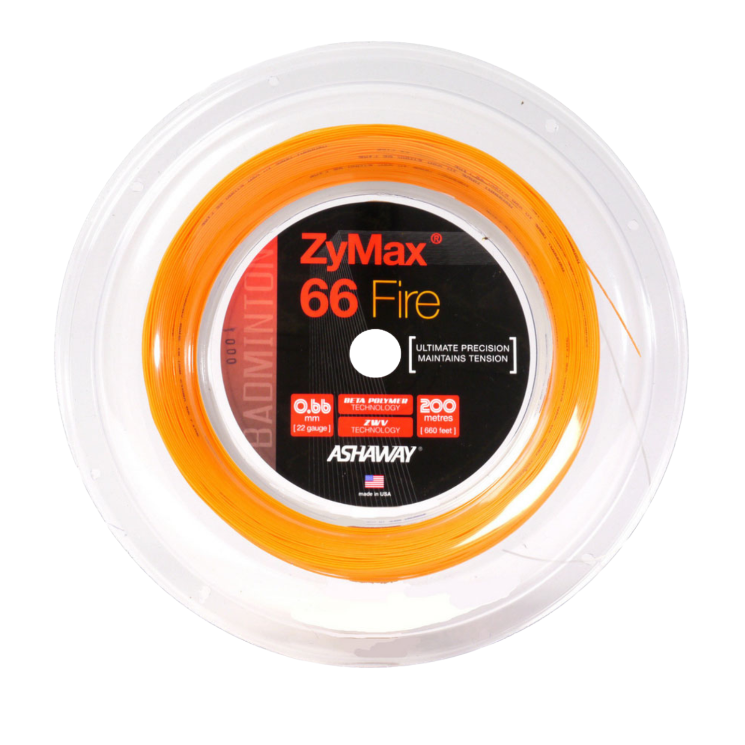 Ashaway ZyMax 66 Fire String (200m Reel) Orange
