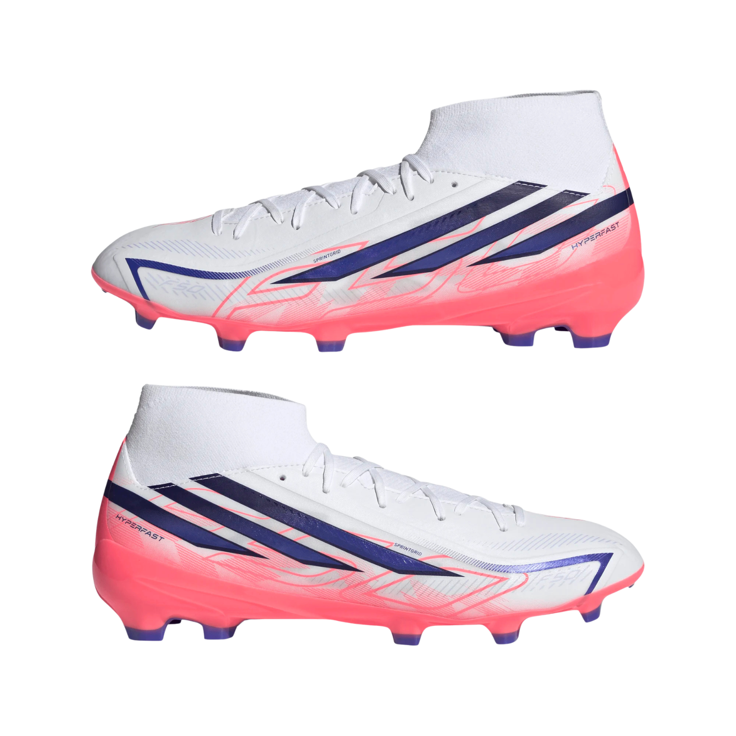 Adidas F50 Hyperfast League Mid FG Football Boots Unisex - White/Purple/Pink