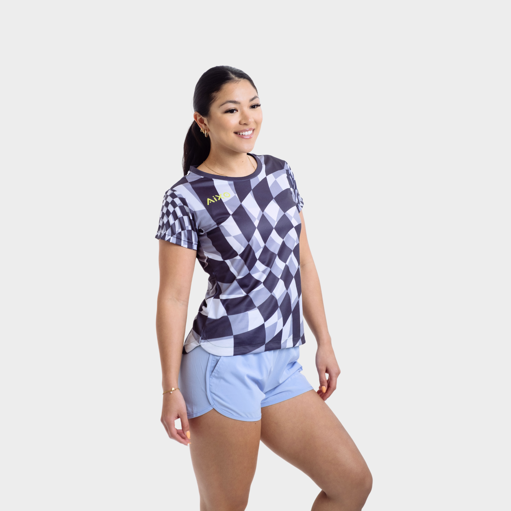 Aixo Checker Womens T Shirt Lime Check