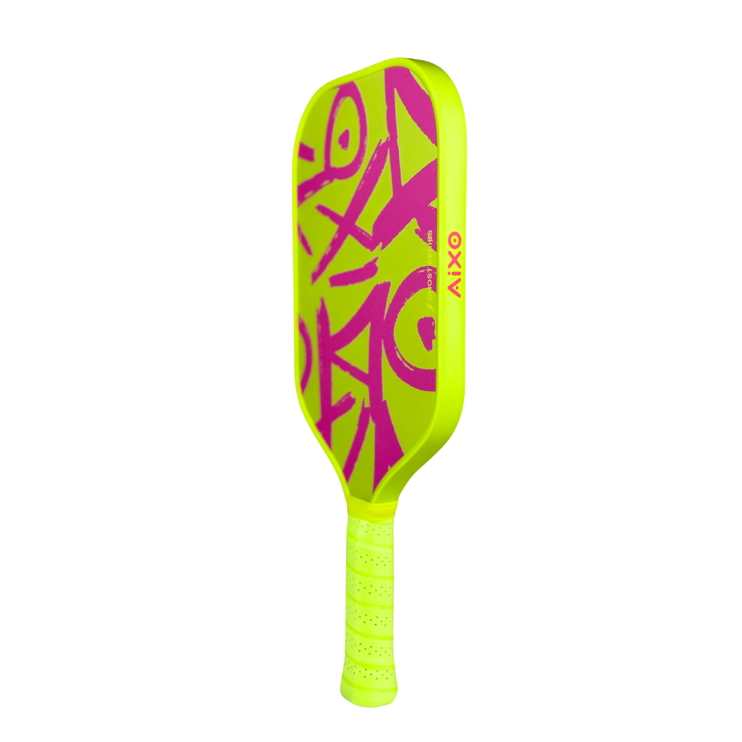 Side view highlighting carbon structure of AIXO Ghost Neotag pickleball paddle for intermediate players.