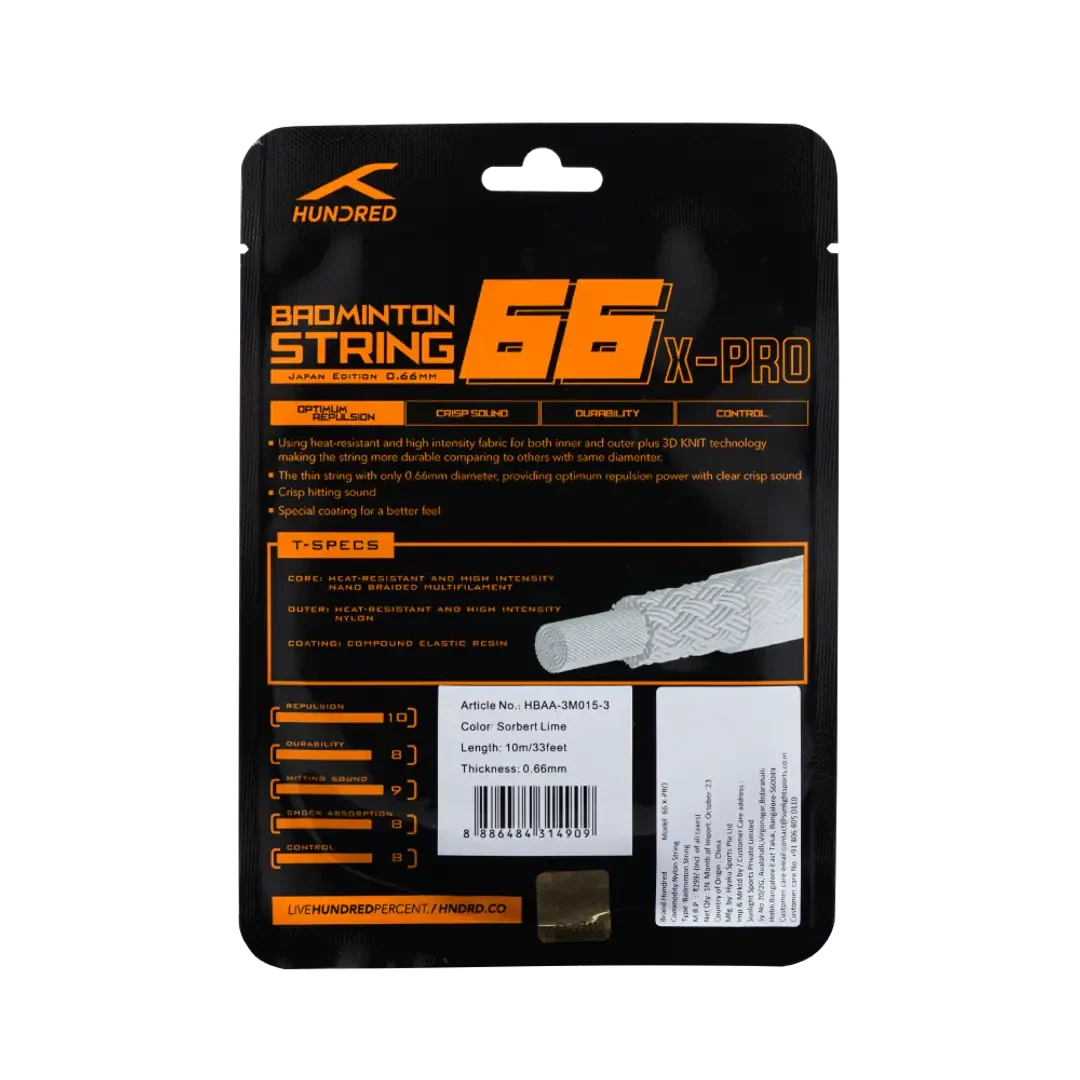 Hundred 66 X Pro Badminton String Set -Yellow String (Packs) Hundred